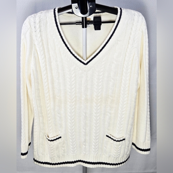 Vintage Talbots Cable Knit Preppy Academia Heritage V-Neck Sweater, 1X - Picture 1 of 3